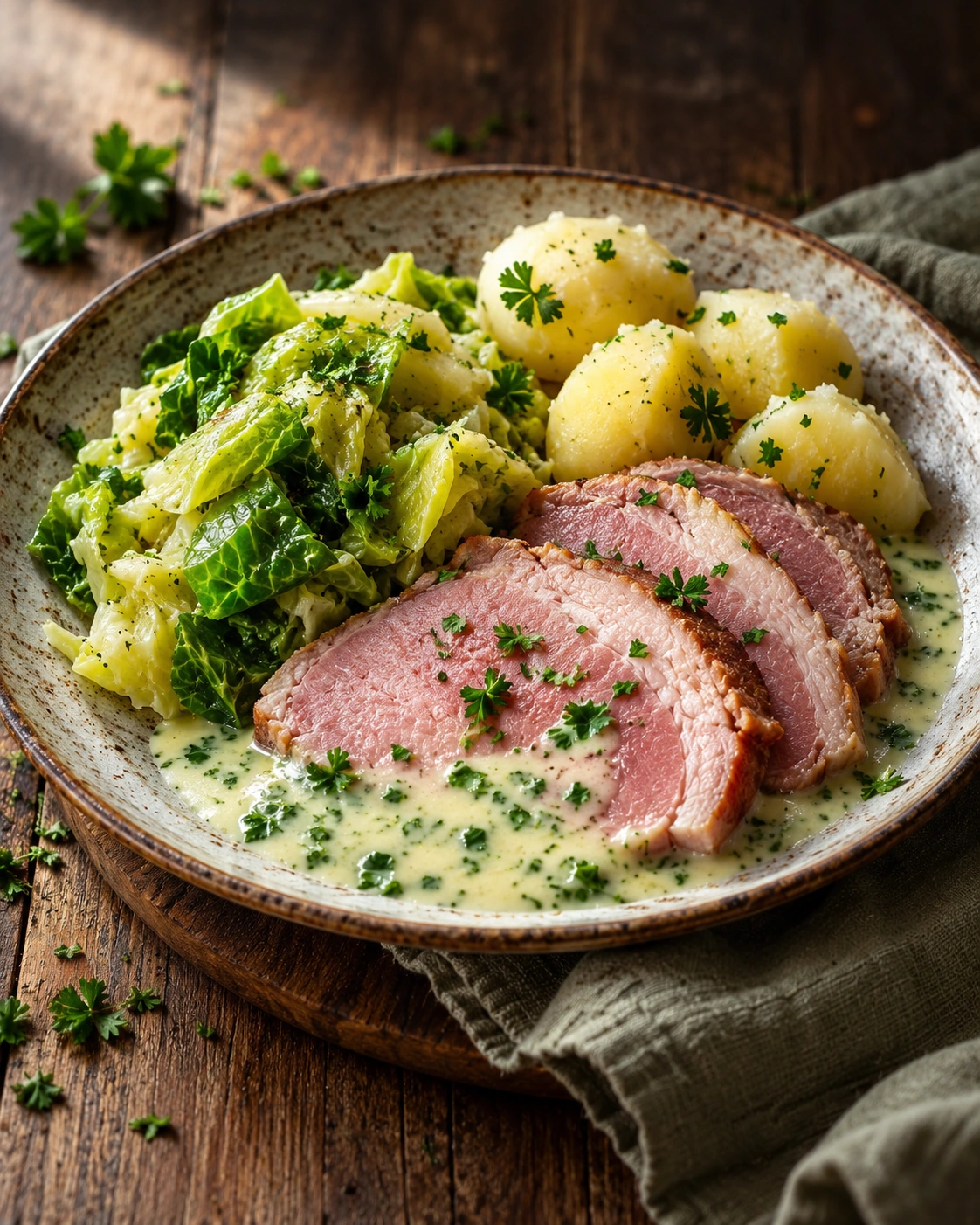 Irish Bacon and Cabbage with Parsley Sauce