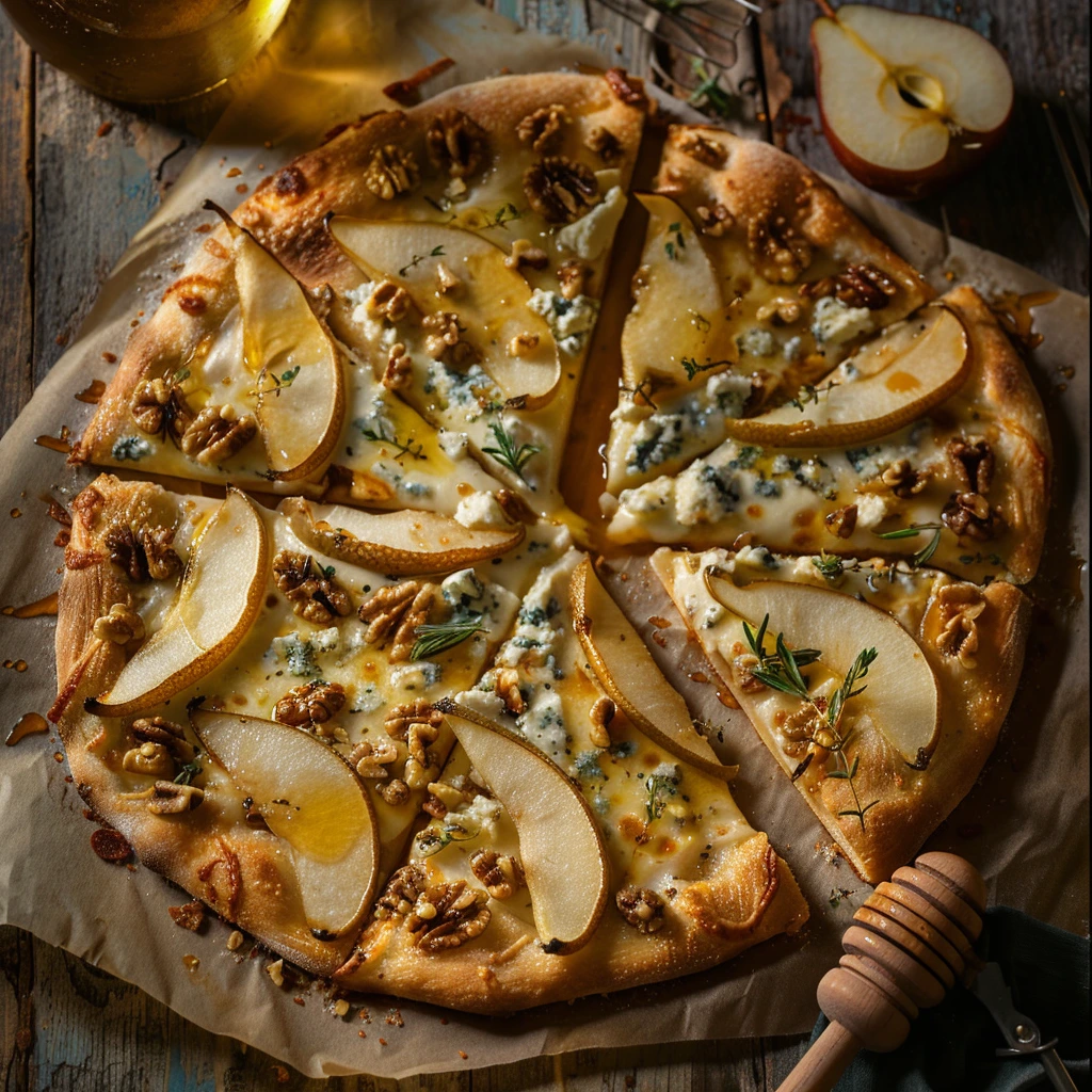 Pear Walnut and Gorgonzola Pizza